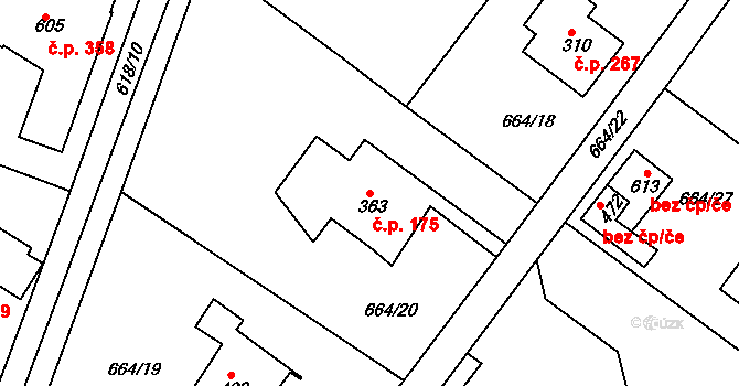 Dolní Branná 175 na parcele st. 363 v KÚ Dolní Branná, Katastrální mapa