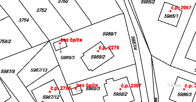 Česká Lípa 2276 na parcele st. 5989/2 v KÚ Česká Lípa, Katastrální mapa