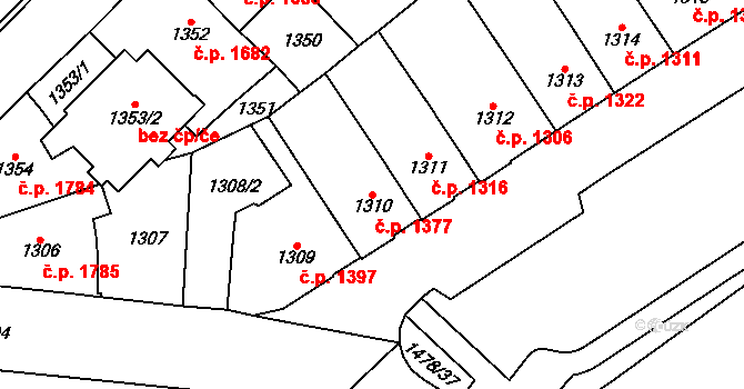 Chomutov 1377 na parcele st. 1310 v KÚ Chomutov I, Katastrální mapa