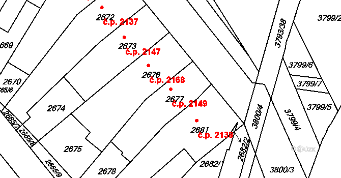 Chomutov 2149 na parcele st. 2677 v KÚ Chomutov II, Katastrální mapa