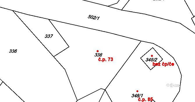 Záskalí 73, Hodkovice nad Mohelkou na parcele st. 338 v KÚ Záskalí, Katastrální mapa