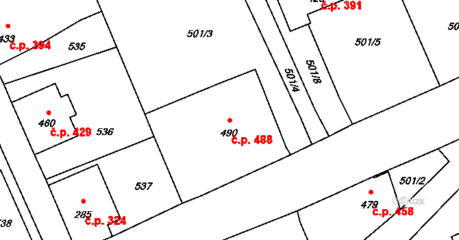 Chrastava 488 na parcele st. 490 v KÚ Chrastava I, Katastrální mapa