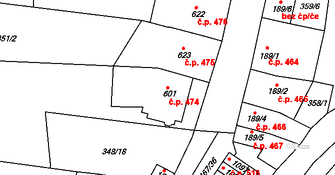 Ivančice 474 na parcele st. 601 v KÚ Ivančice, Katastrální mapa