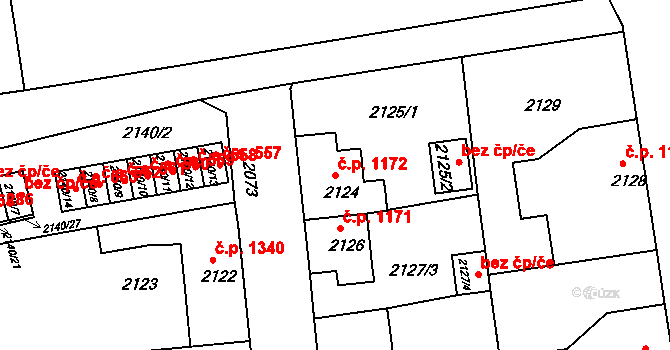 Rumburk 1 1172, Rumburk na parcele st. 2124 v KÚ Rumburk, Katastrální mapa