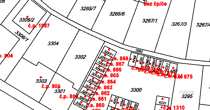 Kuřim 867 na parcele st. 3297/2 v KÚ Kuřim, Katastrální mapa