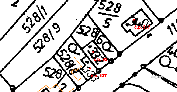 Žiželice 92 na parcele st. 332 v KÚ Žiželice nad Cidlinou, Katastrální mapa
