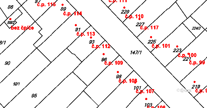 Radostice 109 na parcele st. 96 v KÚ Radostice u Brna, Katastrální mapa