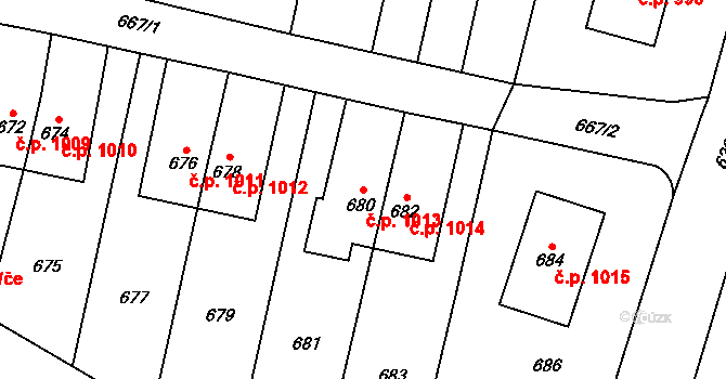 Šumbark 1013, Havířov na parcele st. 680 v KÚ Šumbark, Katastrální mapa