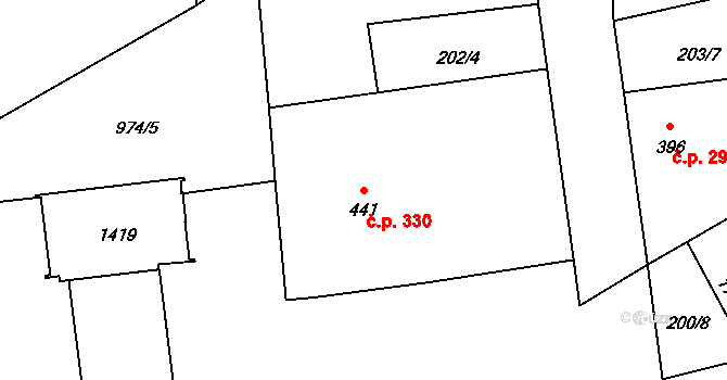 Úšovice 330, Mariánské Lázně na parcele st. 441 v KÚ Úšovice, Katastrální mapa