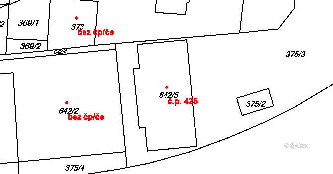 Trnitá 425, Brno na parcele st. 642/5 v KÚ Trnitá, Katastrální mapa
