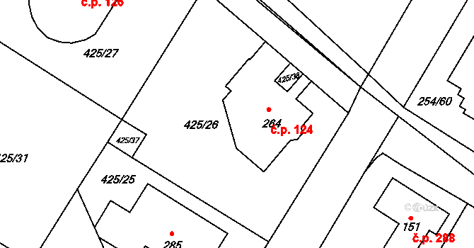 Patřín 124, Loučeň na parcele st. 264 v KÚ Patřín, Katastrální mapa