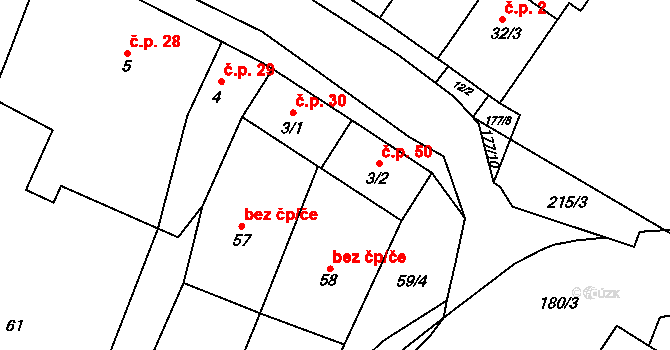 Horní Sukolom 50, Uničov na parcele st. 3/2 v KÚ Horní Sukolom, Katastrální mapa