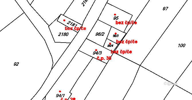 Popice 30, Znojmo na parcele st. 94/3 v KÚ Popice u Znojma, Katastrální mapa