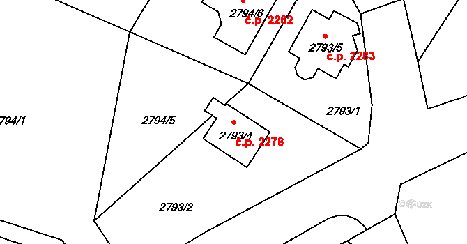 Dobrá Voda u Českých Budějovic 2278 na parcele st. 2793/4 v KÚ Dobrá Voda u Českých Budějovic, Katastrální mapa