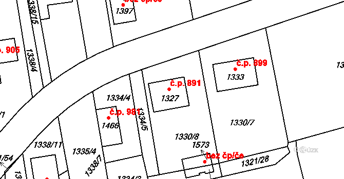 Lišov 891 na parcele st. 1327 v KÚ Lišov, Katastrální mapa
