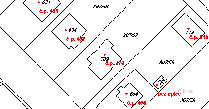 Čebín 476 na parcele st. 709 v KÚ Čebín, Katastrální mapa