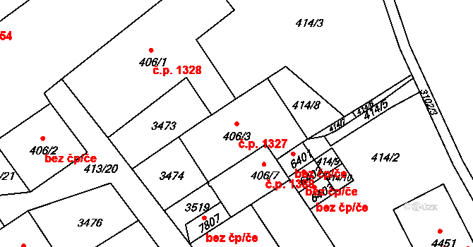 Kroměříž 1327 na parcele st. 406/3 v KÚ Kroměříž, Katastrální mapa