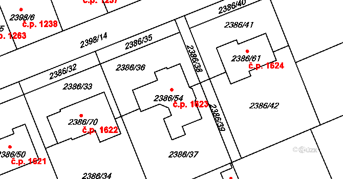 Holešov 1623 na parcele st. 2386/54 v KÚ Holešov, Katastrální mapa