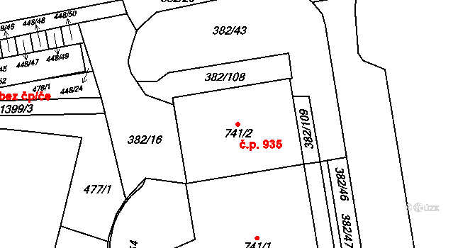 Lány 935, Svitavy na parcele st. 741/2 v KÚ Čtyřicet Lánů, Katastrální mapa