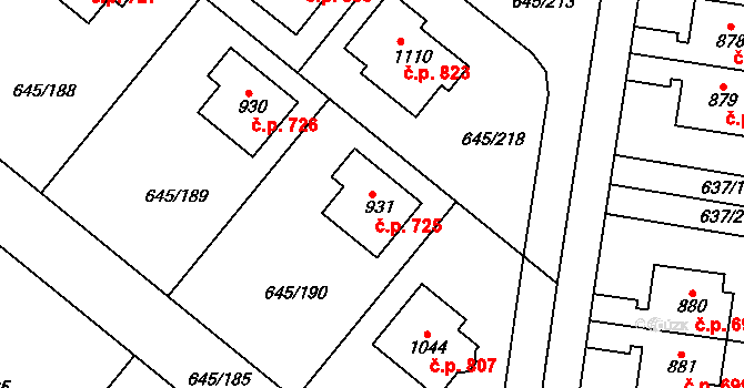Líbeznice 725 na parcele st. 931 v KÚ Líbeznice, Katastrální mapa