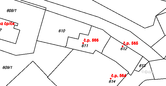 Jemnice 566 na parcele st. 611 v KÚ Jemnice, Katastrální mapa