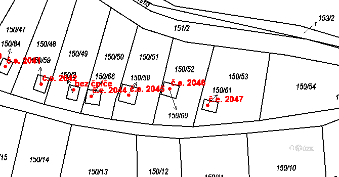 Domanínek 2046, Bystřice nad Pernštejnem na parcele st. 150/60 v KÚ Domanínek, Katastrální mapa