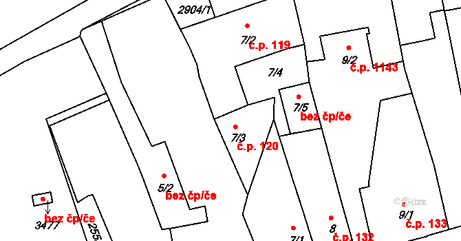 Vlašim 120 na parcele st. 7/3 v KÚ Vlašim, Katastrální mapa
