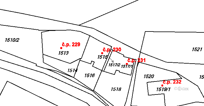 Bylnice 230, Brumov-Bylnice na parcele st. 1515 v KÚ Bylnice, Katastrální mapa