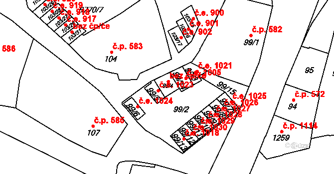 Žatec 40612139 na parcele st. 99/4 v KÚ Žatec, Katastrální mapa
