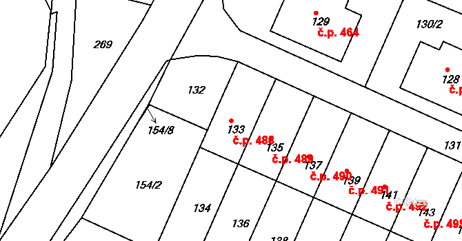 Želechovice nad Dřevnicí 488 na parcele st. 133 v KÚ Želechovice nad Dřevnicí, Katastrální mapa