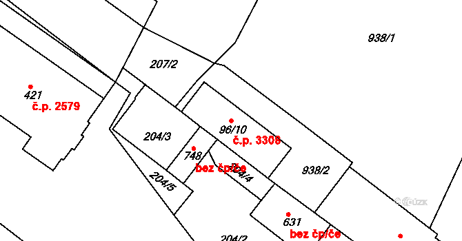 Šumperk 3308 na parcele st. 96/10 v KÚ Dolní Temenice, Katastrální mapa