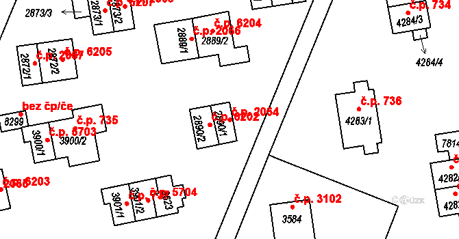 Zlín 2064 na parcele st. 2890/1 v KÚ Zlín, Katastrální mapa