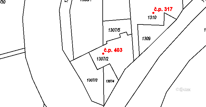 Píšť 403 na parcele st. 1307/2 v KÚ Píšť, Katastrální mapa