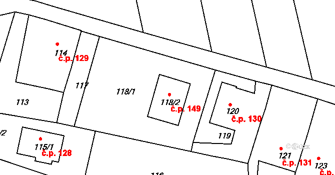 Sudice 149 na parcele st. 118/2 v KÚ Sudice, Katastrální mapa