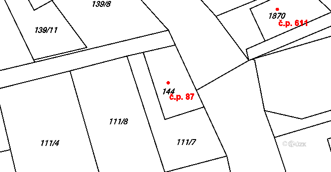 Bocanovice 87 na parcele st. 144 v KÚ Bocanovice, Katastrální mapa