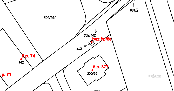 Třebestovice 46601139 na parcele st. 353 v KÚ Třebestovice, Katastrální mapa