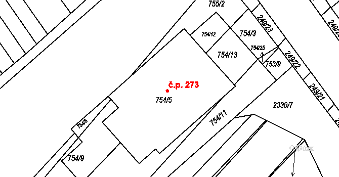 Chylice 273, Ostrožská Nová Ves na parcele st. 754/5 v KÚ Chylice, Katastrální mapa