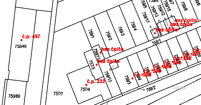 Holešov 49656139 na parcele st. 759/11 v KÚ Všetuly, Katastrální mapa