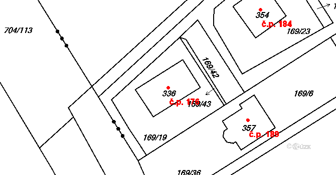 Dolní Bělá 176 na parcele st. 336 v KÚ Dolní Bělá, Katastrální mapa