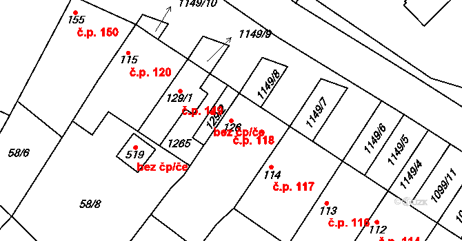 Horní Počaply 118 na parcele st. 126 v KÚ Horní Počaply, Katastrální mapa
