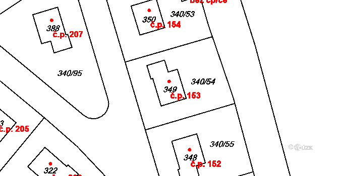Zlončice 153 na parcele st. 349 v KÚ Zlončice, Katastrální mapa
