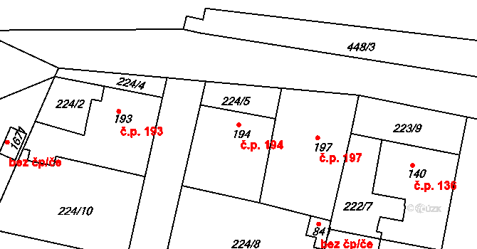 Neratovice 194 na parcele st. 194 v KÚ Neratovice, Katastrální mapa