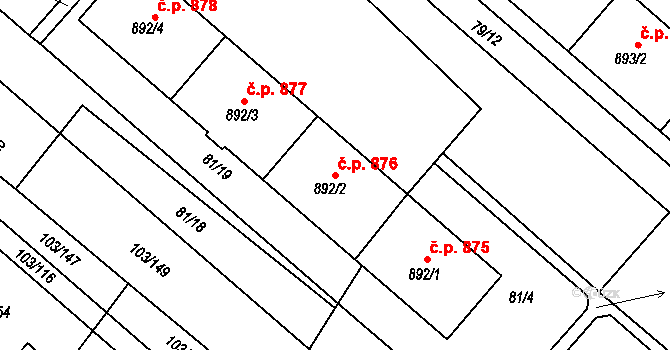 Neratovice 876 na parcele st. 892/2 v KÚ Neratovice, Katastrální mapa
