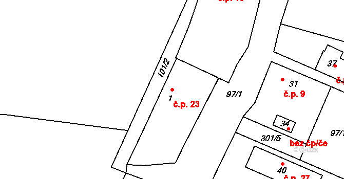 Hartvíkov 23, Dolní Hořice na parcele st. 1 v KÚ Hartvíkov, Katastrální mapa