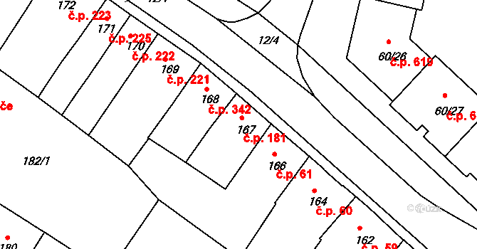 Veselí nad Lužnicí I 181, Veselí nad Lužnicí na parcele st. 167 v KÚ Veselí nad Lužnicí, Katastrální mapa