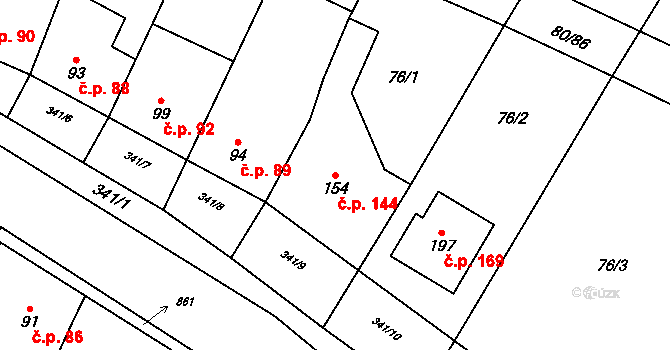 Voděrady 144 na parcele st. 154 v KÚ Voděrady u Kunštátu, Katastrální mapa