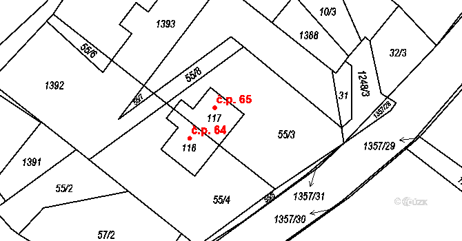 Tošovice 65, Odry na parcele st. 117 v KÚ Tošovice, Katastrální mapa