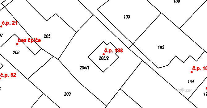 Vrbice 188, Bohumín na parcele st. 206/2 v KÚ Vrbice nad Odrou, Katastrální mapa