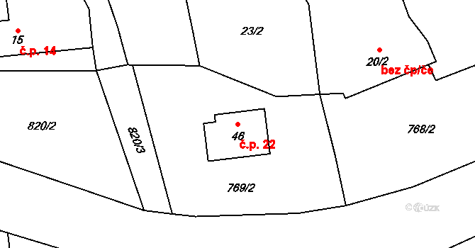 Makarov 22, Pracejovice na parcele st. 46 v KÚ Makarov, Katastrální mapa