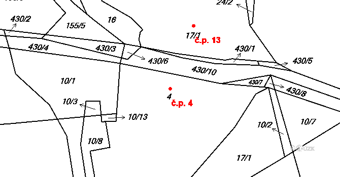 Chocenická Lhota 4, Chocenice na parcele st. 4 v KÚ Chocenická Lhota, Katastrální mapa